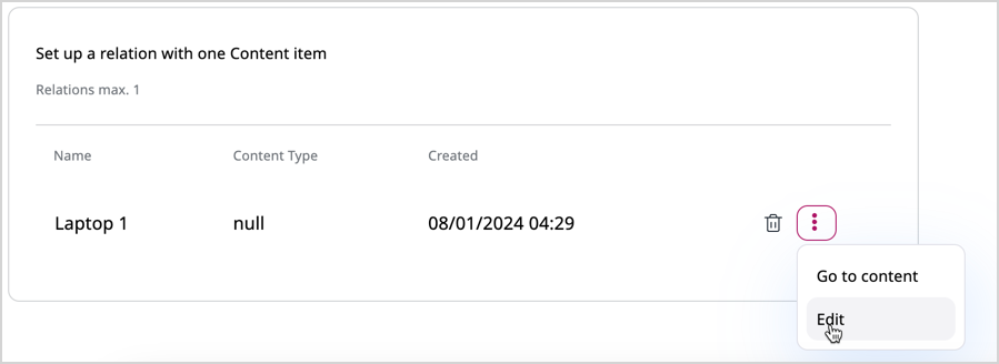 Edit embedded content item - set up a relation Edit embedded content item - set up a relation