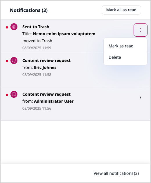 Short list of notifications Short list of notifications