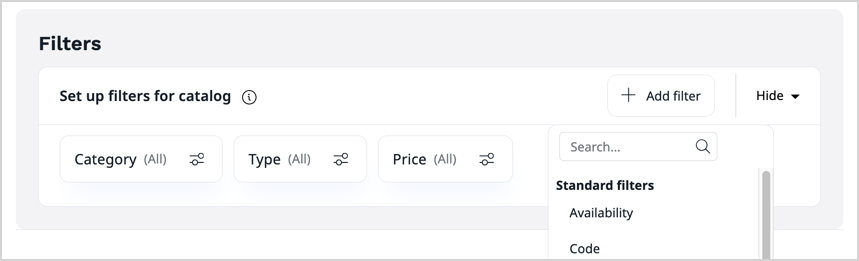 Adding filters to catalog Adding filters to catalog